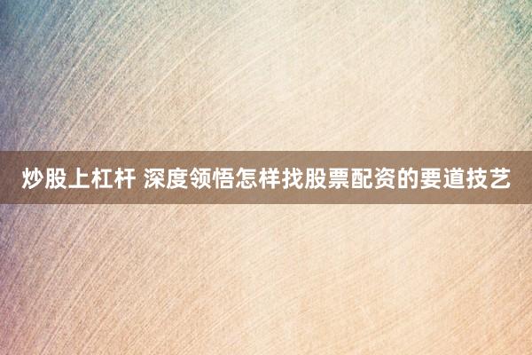 炒股上杠杆 深度领悟怎样找股票配资的要道技艺